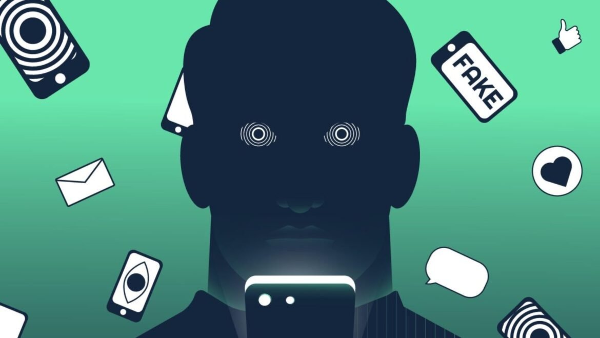 Concept illustration depicting online content, fear, addiction.