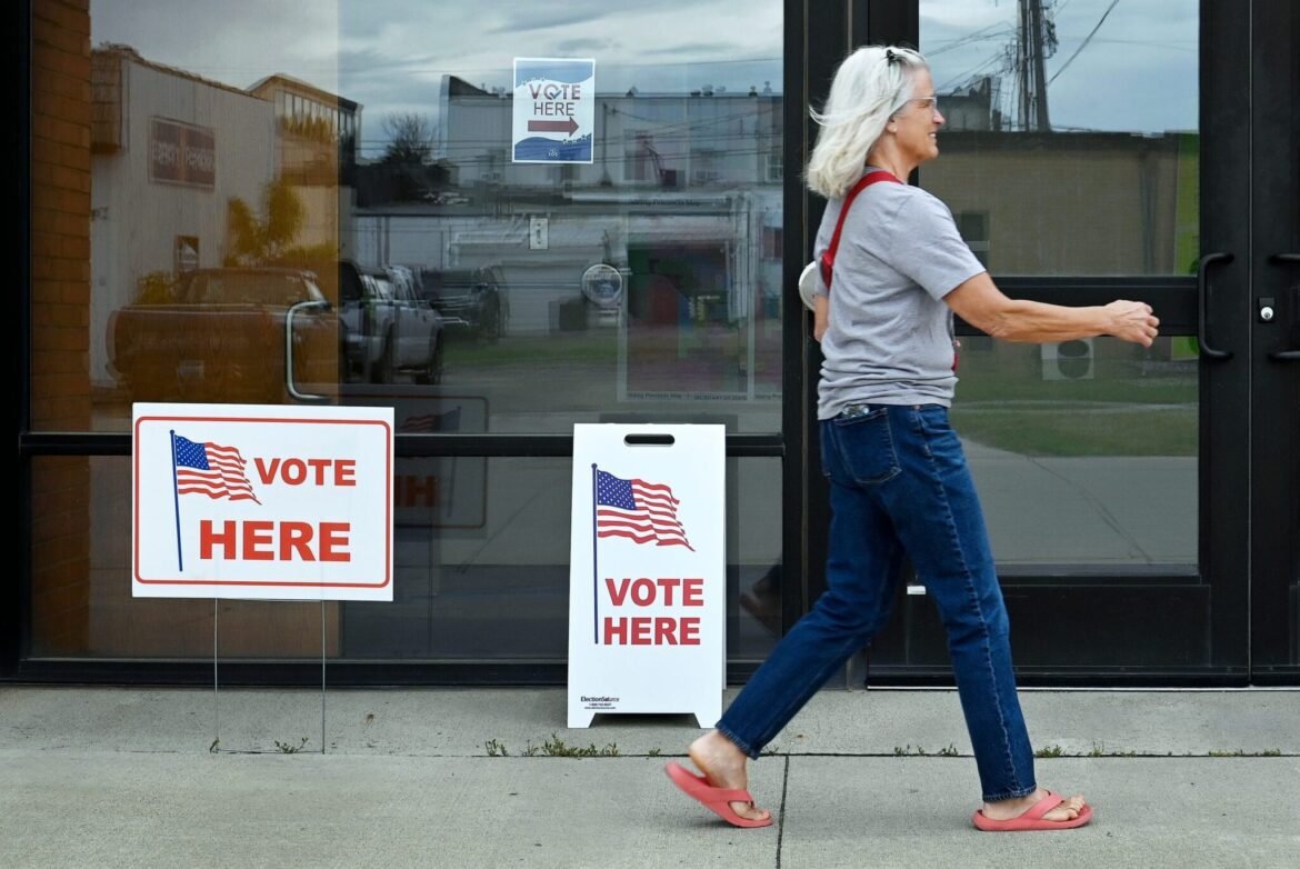Karen Kost took part in the North Dakota primary election early voting available June 3, 2026, at City Hall in Casselton, North Dakota. (Photo by Dan Koeck/North Dakota Monitor)