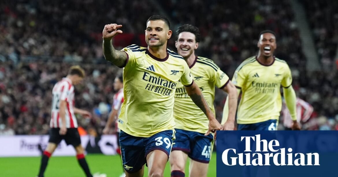 Guimarães and Saka fire Arsenal to win at Sunderland after Raya spot-kick save | Premier League