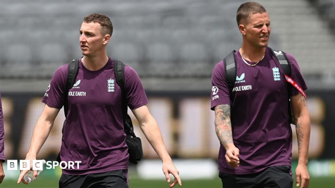 Harry Brook and Brydon Carse after a training session while playing for England