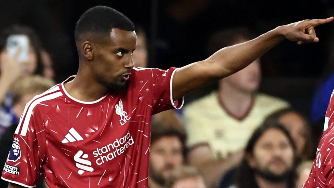 Alexander Isak celebrates the first of his two early goals at Ipswich