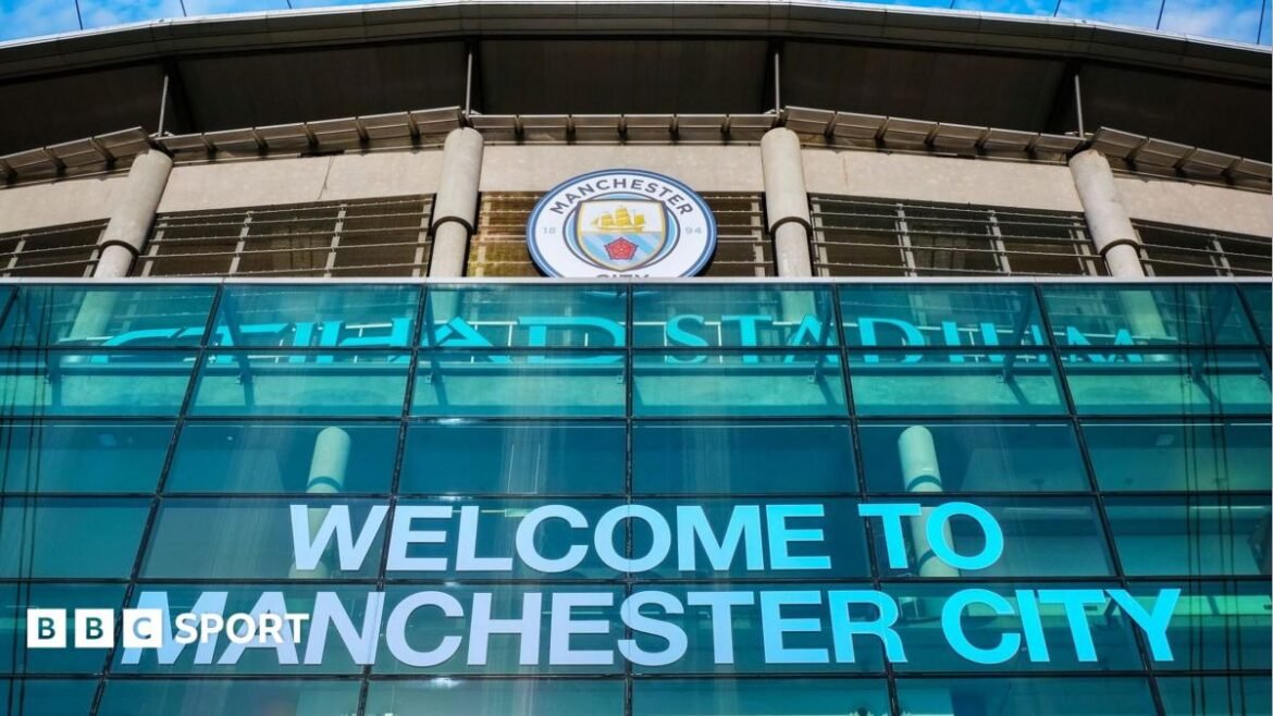 A general exterior view of Etihad Stadium, home stadium of Manchester City 