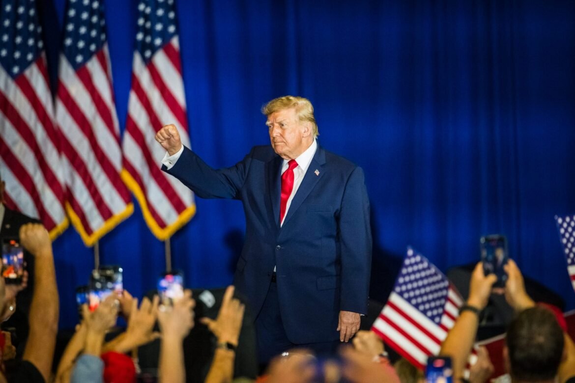 President Donald Trump gestures as he exits the stage during a midterm election rally at the Choctaw Event Center on Oct. 1, 2026, in Durant, Oklahoma. (Photo by Jessica Tobias/For Oklahoma Voice)
