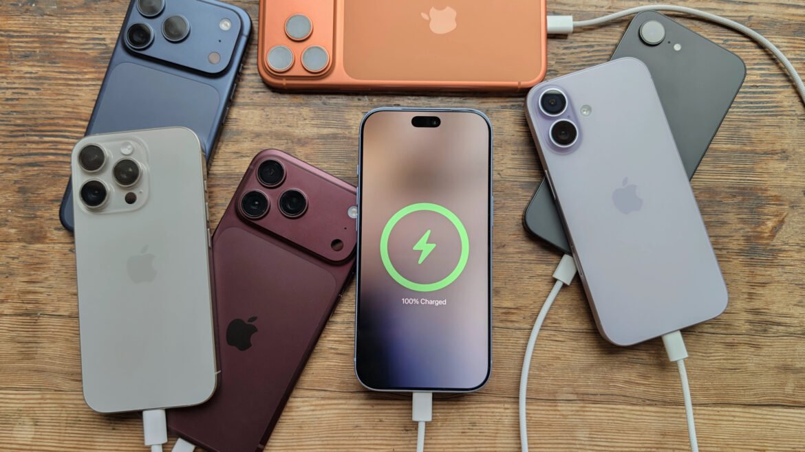 A handful of iPhones charging