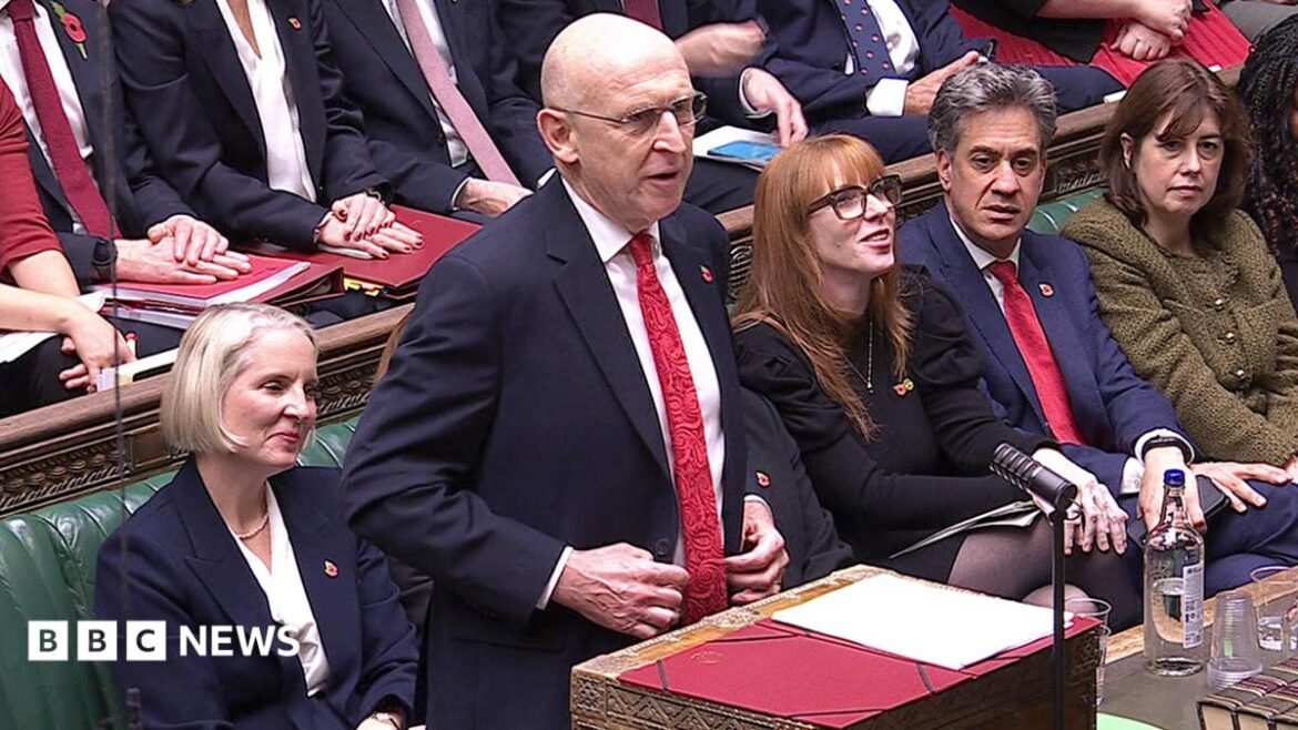 John Healey delivers speech from parliament