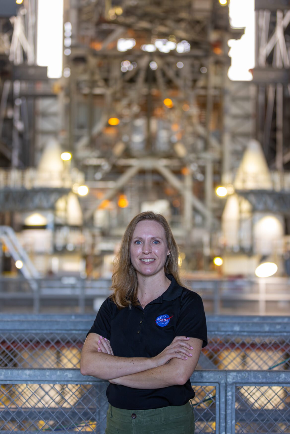 Portrait of Allison Mjoen inside the Vehicle Assembly Building