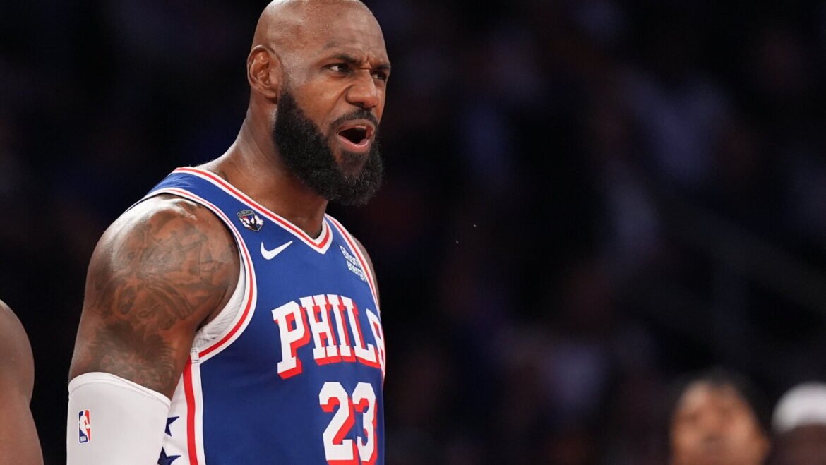 LeBron James talks smack with Knicks fans in victorious 76ers debut : NPR