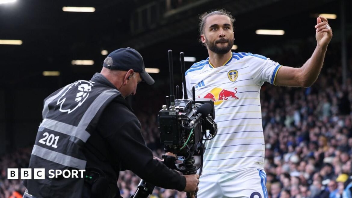 Leeds striker Dominic Calvert-Lewin and Manchester United defender Lisandro Martinez in action at Elland Road