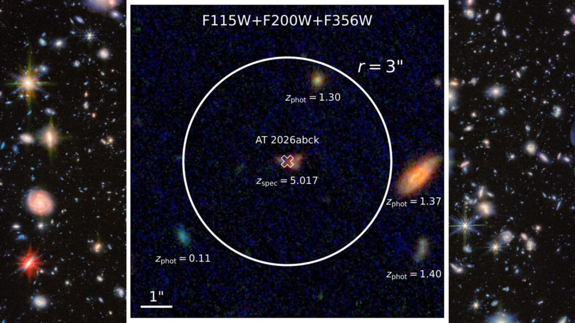 A close up of a supernova with a deep space image in the background