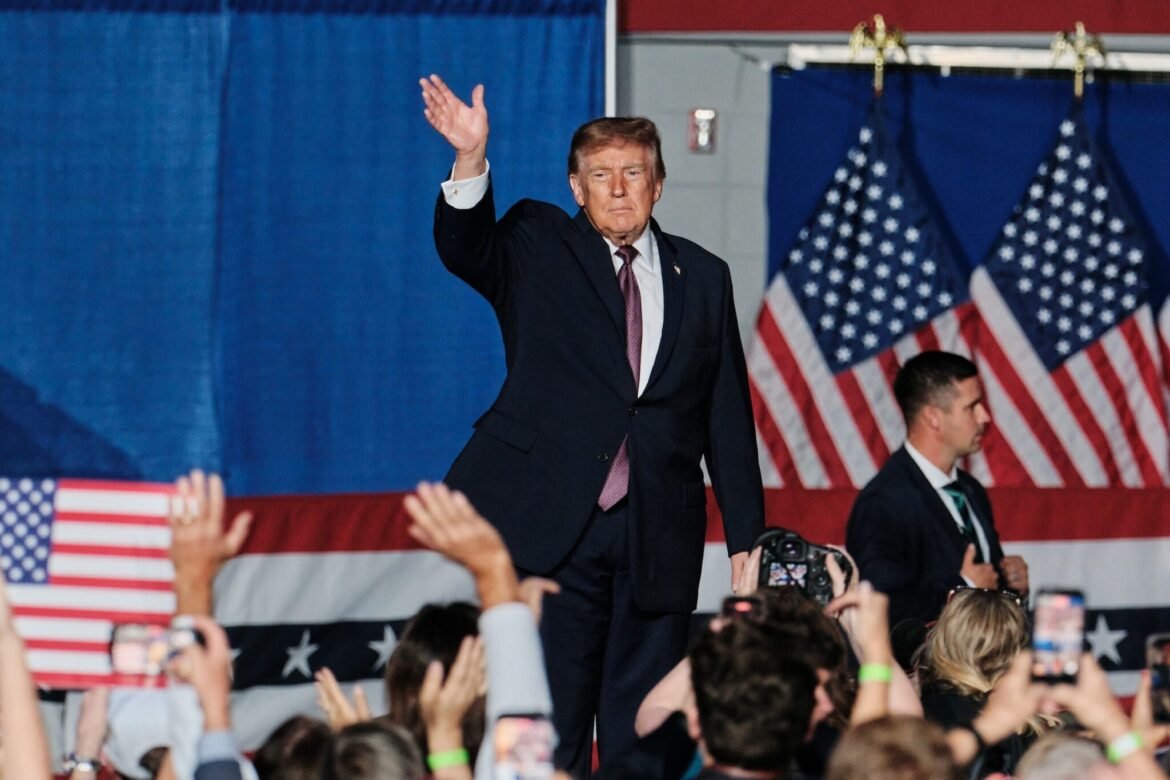 President Donald Trump waves to the crowd after speaking at the Mitchell Center at the University of South Alabama in Mobile, Alabama on Oct. 2, 2026. (Photo by Dan Anderson/Alabama Reflector)