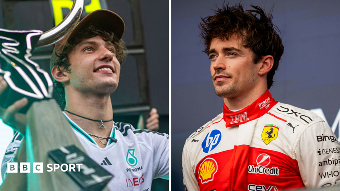 A split image of Kimi Antonelli and Charles Leclerc 